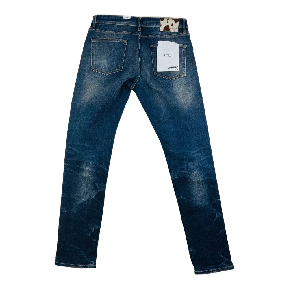 NWT OVADIA Blue Skinny 001 Cotton Elastane 5 Pocket Jeans Men's Size 36X33‎